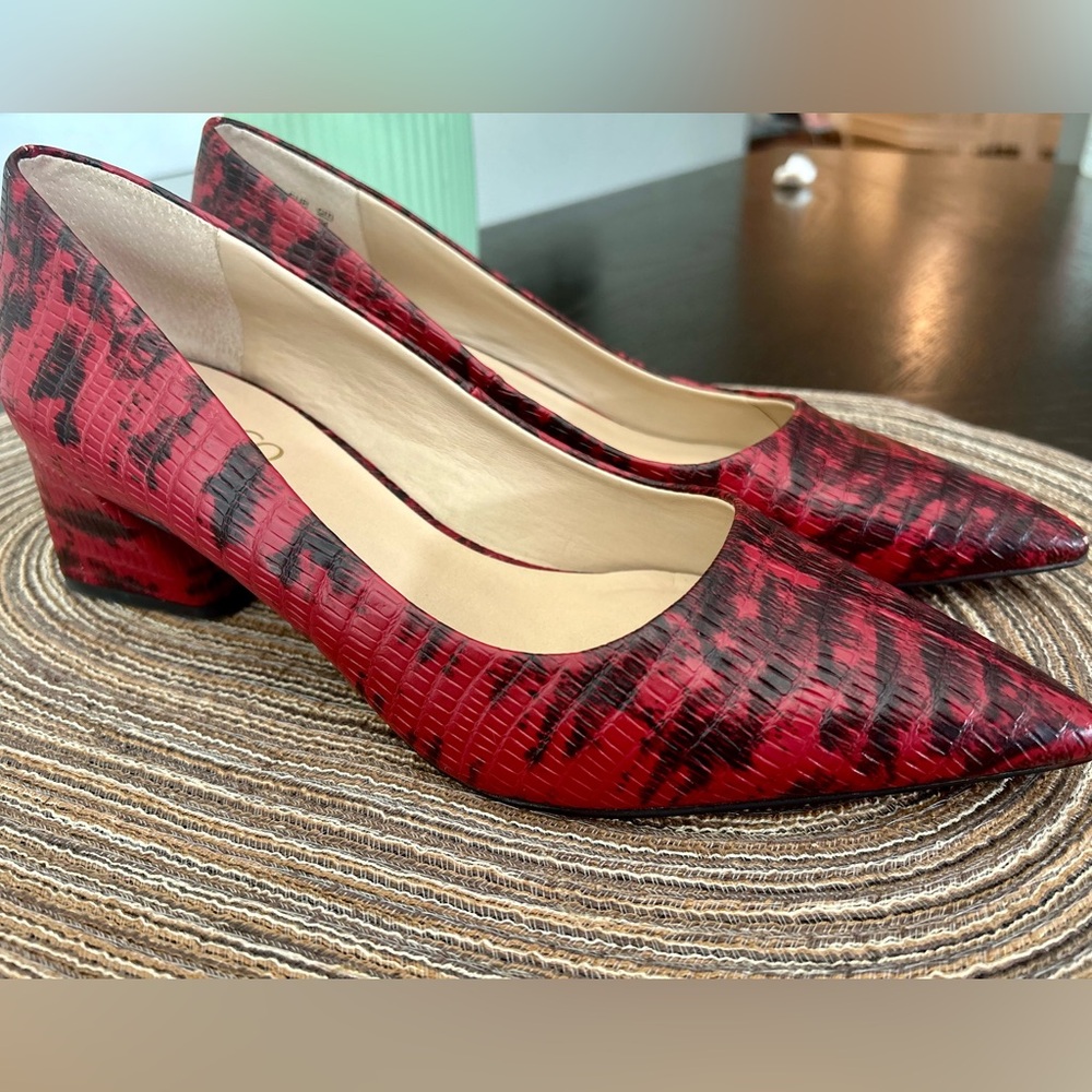 Franco Sarto Red Snakeskin Patterned Kitten Heels